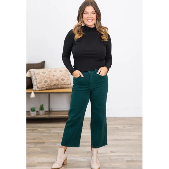 Judy Blue Jeans Womens 15/32 Teal High Rise Wide Leg Crop Tummy Control JB88806 - Picture 2 of 10